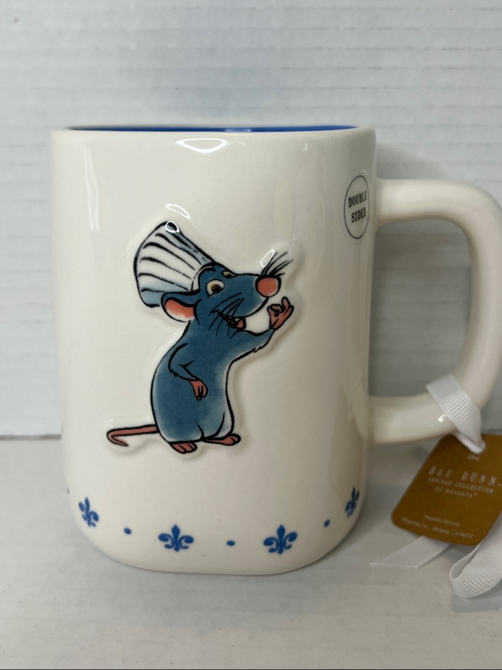 Rae Dunn Disney Ratatouille Chef’s Kiss Blue White Ceramic Mug New
